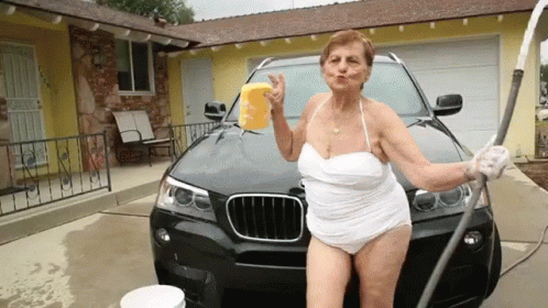 Old Woman Car Wash GIF