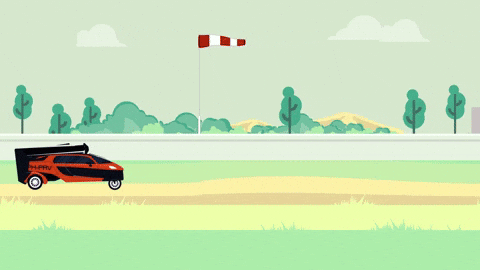 Car With Helicopter Rotor Blade Flying GIF