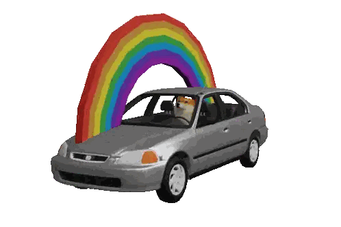 Car With Rainbow Background