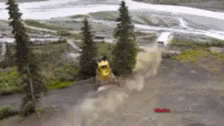 Car With Smoke Trail Driving Off Cliff GIF