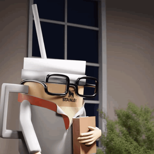 Cardboard Box Man With Glasses And Stanley GIF