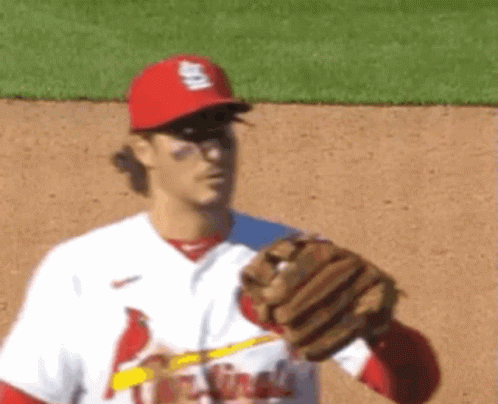 Cardinals Player in Red Hat Holding Glove