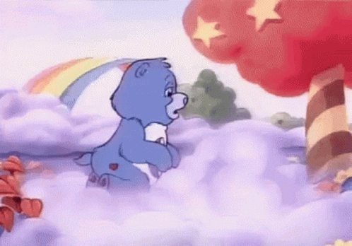 Care Bear Standing In Clouds With Rainbow GIF