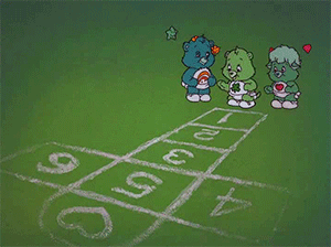 Care Bears Playing Hopscotch on Field