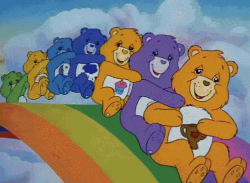 Care Bears Sitting on Rainbow