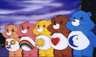 Care Bears Standing Together With Logos GIF