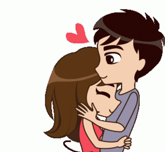 Caring Boy Kissing Girl Animation GIF