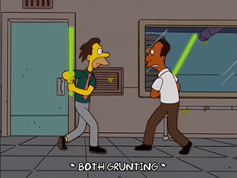 Carl Carlson Fights Glow Stick As Sword GIF