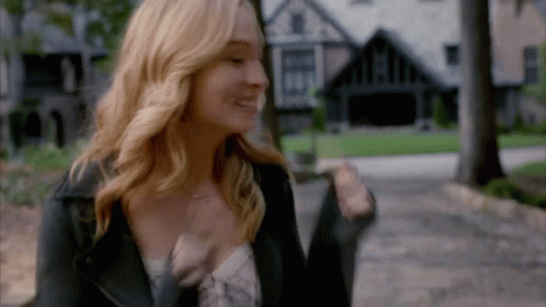 Caroline Forbes Walking In Salvatore Mansion GIF