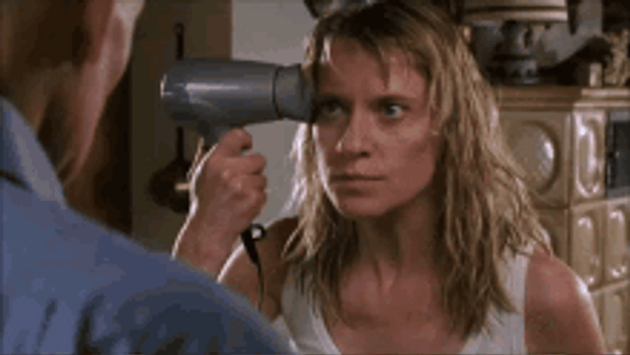 Caroline Peters Gun To Head Hair Blower GIF