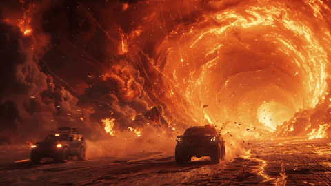 Cars Chased By Tornado Of Fire GIF