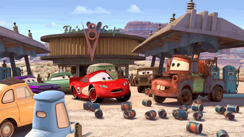 Cars Gathered at Flair 8 Cafe Gas Station