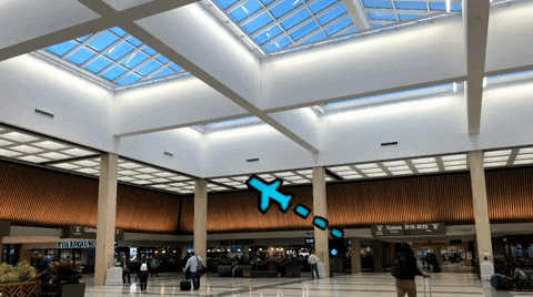 Cartoon Airplane Pointing to Gate B16-B32