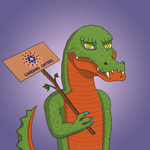 Cartoon Alligator Holding Cardano Gators Sign