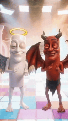Cartoon Angel and Devil Dancing
