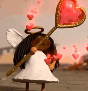 Cartoon Angel Holding Heart Stick With Flying Hearts GIF