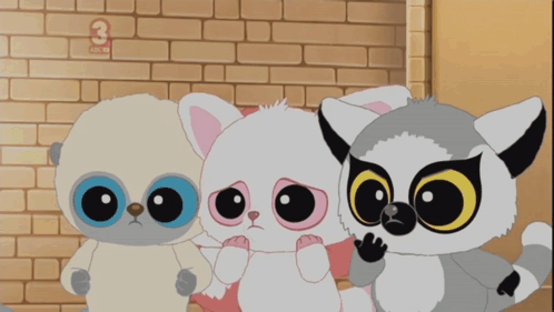 Cartoon Animals by Brick Wall with Number 3
