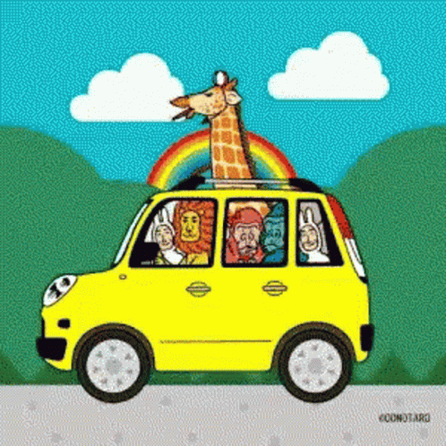 Cartoon Animals Car Trip GIF