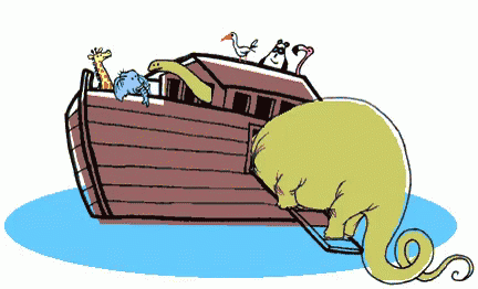 Cartoon Animals in Ark with Dinosaur