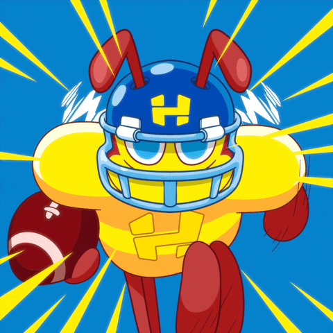 Cartoon Ant in Football Helmet Holding Football