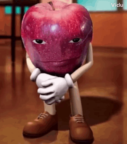Cartoon Apple Sitting With Hands Folded GIF
