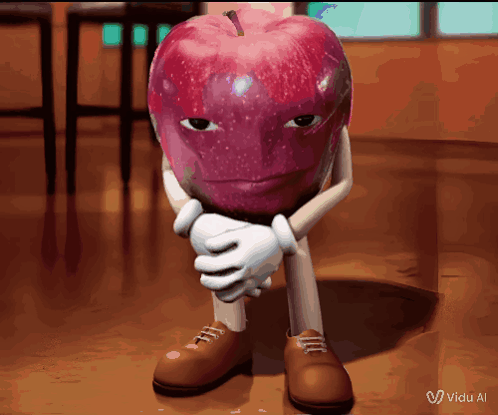 Cartoon Apple With Arms And Legs Sitting GIF