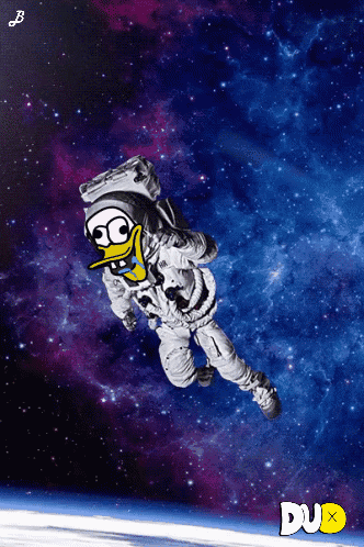 Cartoon Astronaut With Duck Face Flying