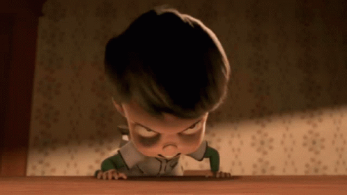 Cartoon Baby Crawling on Wooden Table