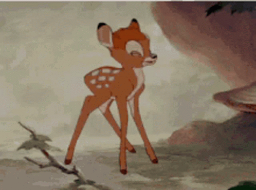 Cartoon Baby Deer Standing on Tree Branch