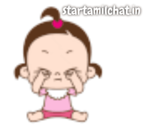 Cartoon Baby Girl Sitting With Hands on Face starttamilchat.in