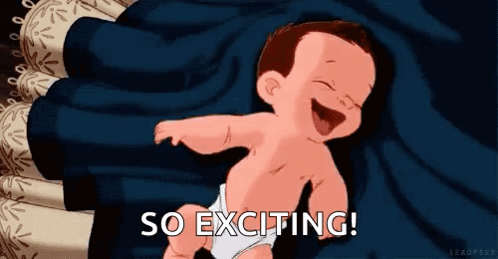 Cartoon Baby Laying on Bed Laughing So Exciting