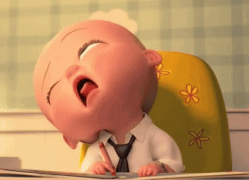 Cartoon Baby Sitting in Chair with Pencil