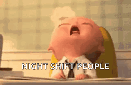 Cartoon Baby Yawning Night Shift People