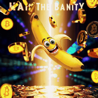 Cartoon Banana Surrounded by Coins Saying Yay the Banity