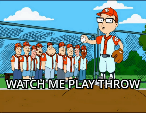 Cartoon Baseball Player Saying Watch Me Play Throw