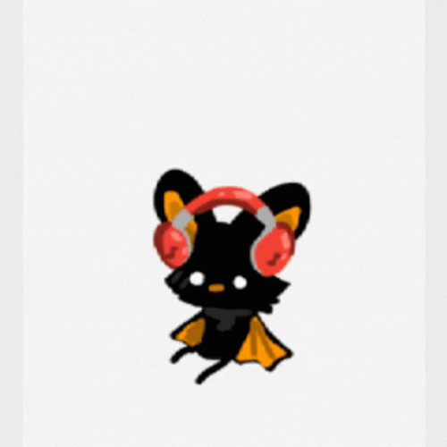 Cartoon Bat Listening To Music Orange Headphone GIF