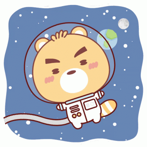 Cartoon Bear Astronaut In Outer Space GIF