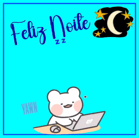 Cartoon Bear at Desk With Laptop Saying Feliz Noite Zzz