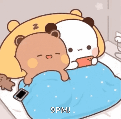 Cartoon Bear by Pink Pillow with Chinese Writing