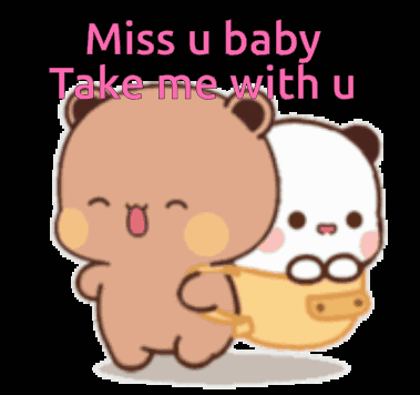 Cartoon Bear Carrying Another Miss U Baby GIF