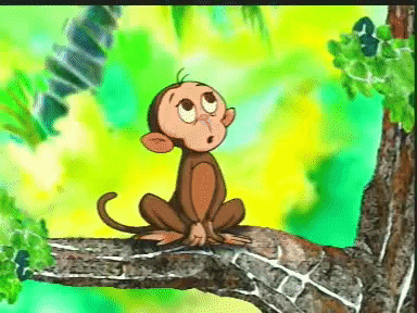 Cartoon Bear Catches Falling Baby Monkey GIF