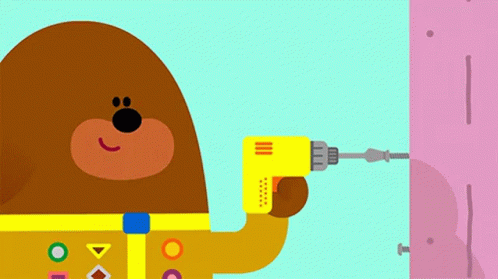 Cartoon Bear Drilling Screw Into Wall GIF