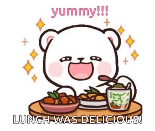 Cartoon Bear Eating Bowl of Food With Spoon