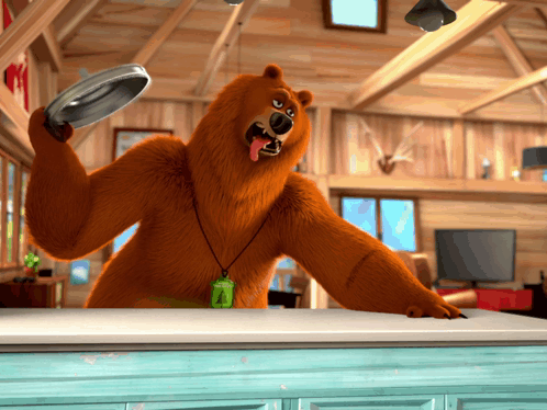 Cartoon Bear Holding Frying Pan Necklace GIF