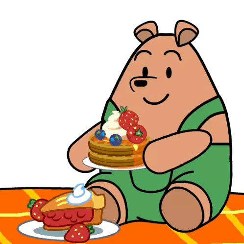 Cartoon Bear Holding Pancakes and Pie