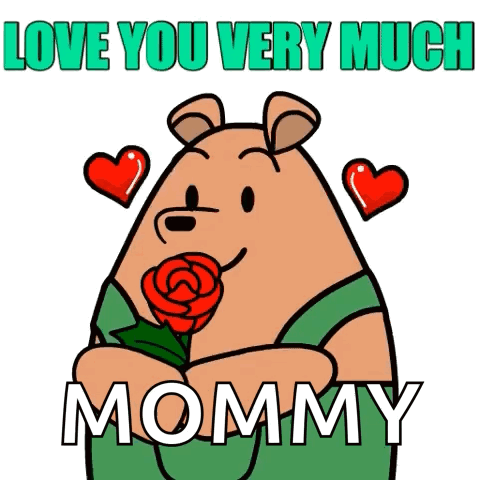 Cartoon Bear Holding Rose Love You Very Much Mommy