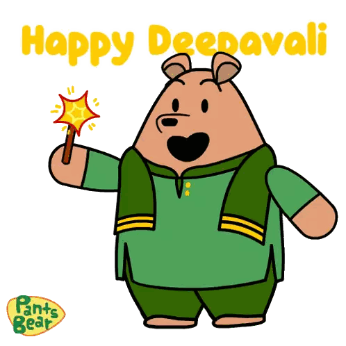 Cartoon Bear Holding Sparkler Happy Deepavali
