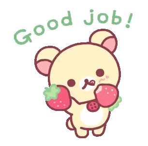 Cartoon Bear Holding Strawberries Saying Good Job