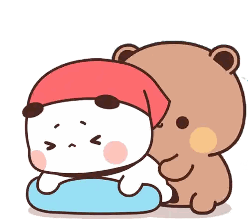 Cartoon Bear Hugging White Cat with Red Hat