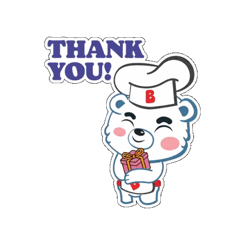Cartoon Bear in Chef Hat Holding Gift Saying Thank You